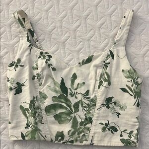 Abercrombie Floral Green and White Women's Top